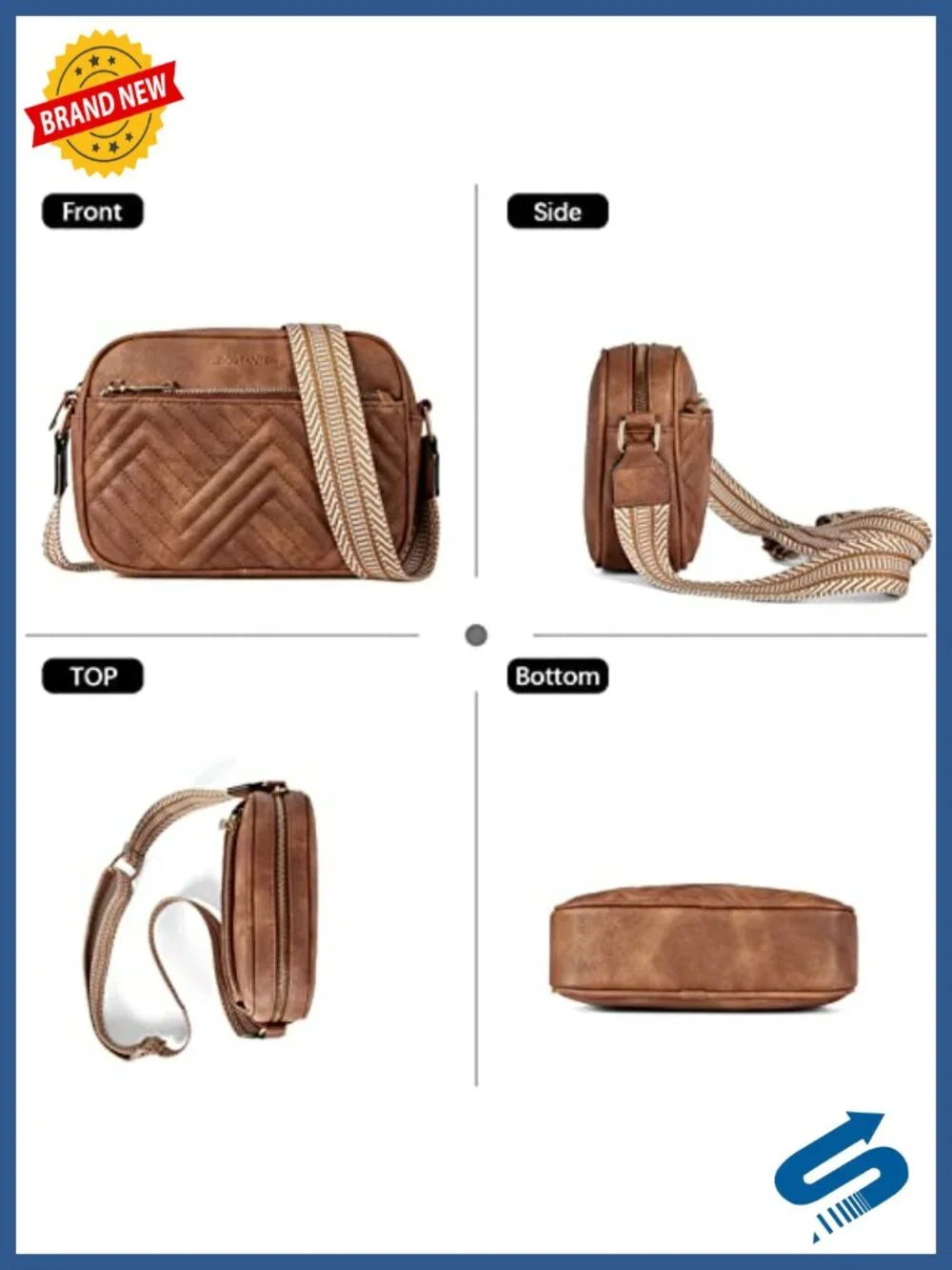 Quilted Vegan Leather Crossbody Bag with Wide Adjustable Strap